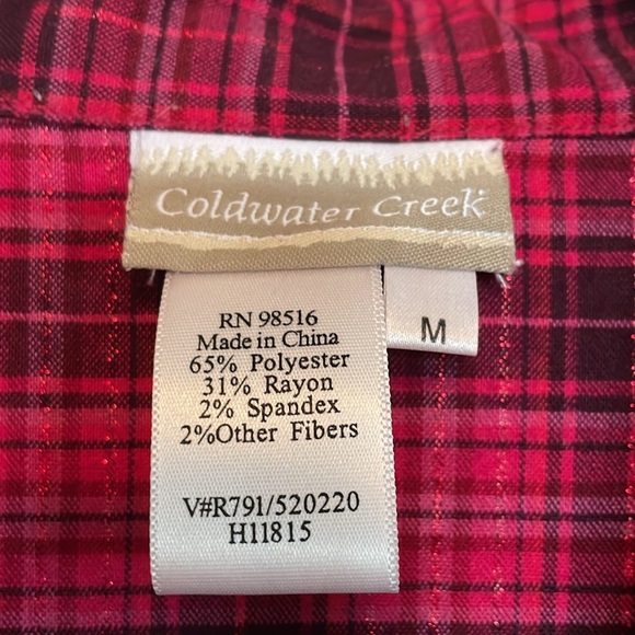 Women’s Coldwater Creek button down M pink sparkle plaid cute detail split back - Picture 4 of 11